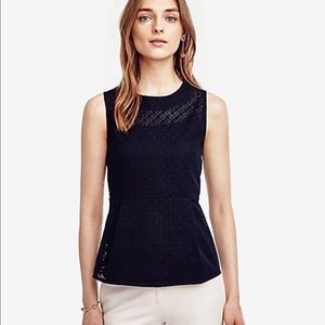 Ann Taylor Sleeveless Lace Eyelet Peplum Top